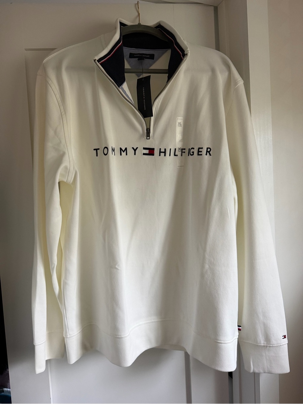 Tommy Hilfiger Men’s White Quarter-Zip Pullover with Logo